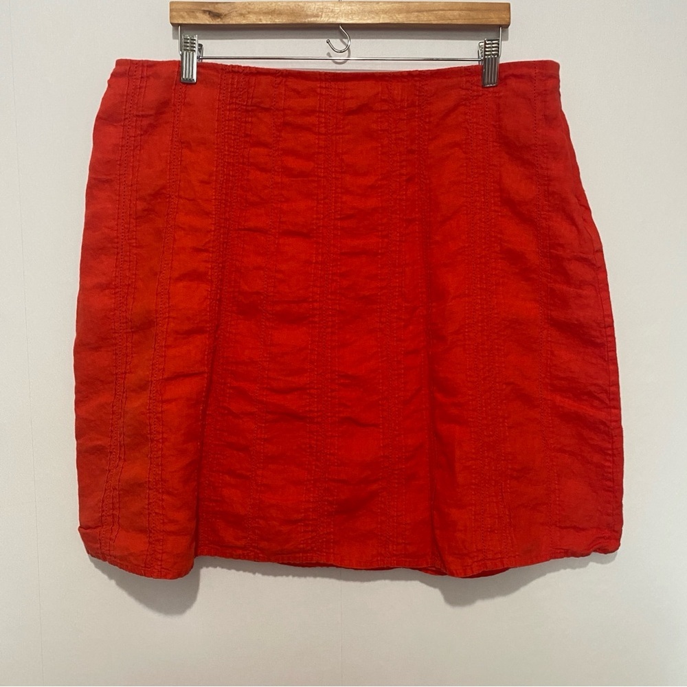 Eileen Fisher Irish Linen Skirt Size XL Pin Tuck‎ Side Zip Comfy Casual Office